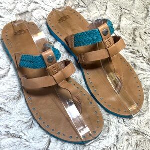 UGG Brown and Blue Sandals with Braided Straps